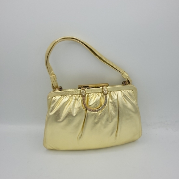 Vintage Andé Gold Clutch With Rhinestone Details Clasp. - Picture 4 of 16